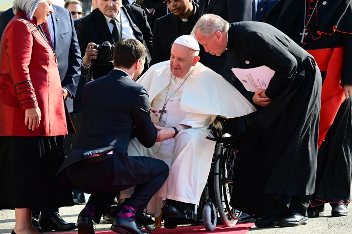 Canadian-Prime-Minister-Justin-Trudeau-greets-Pope-Francis-as-he-arrives-at-the-Citadelle-de-Quebec-AFP