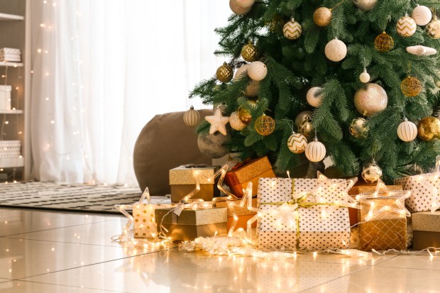 gift boxes under Christmas tree