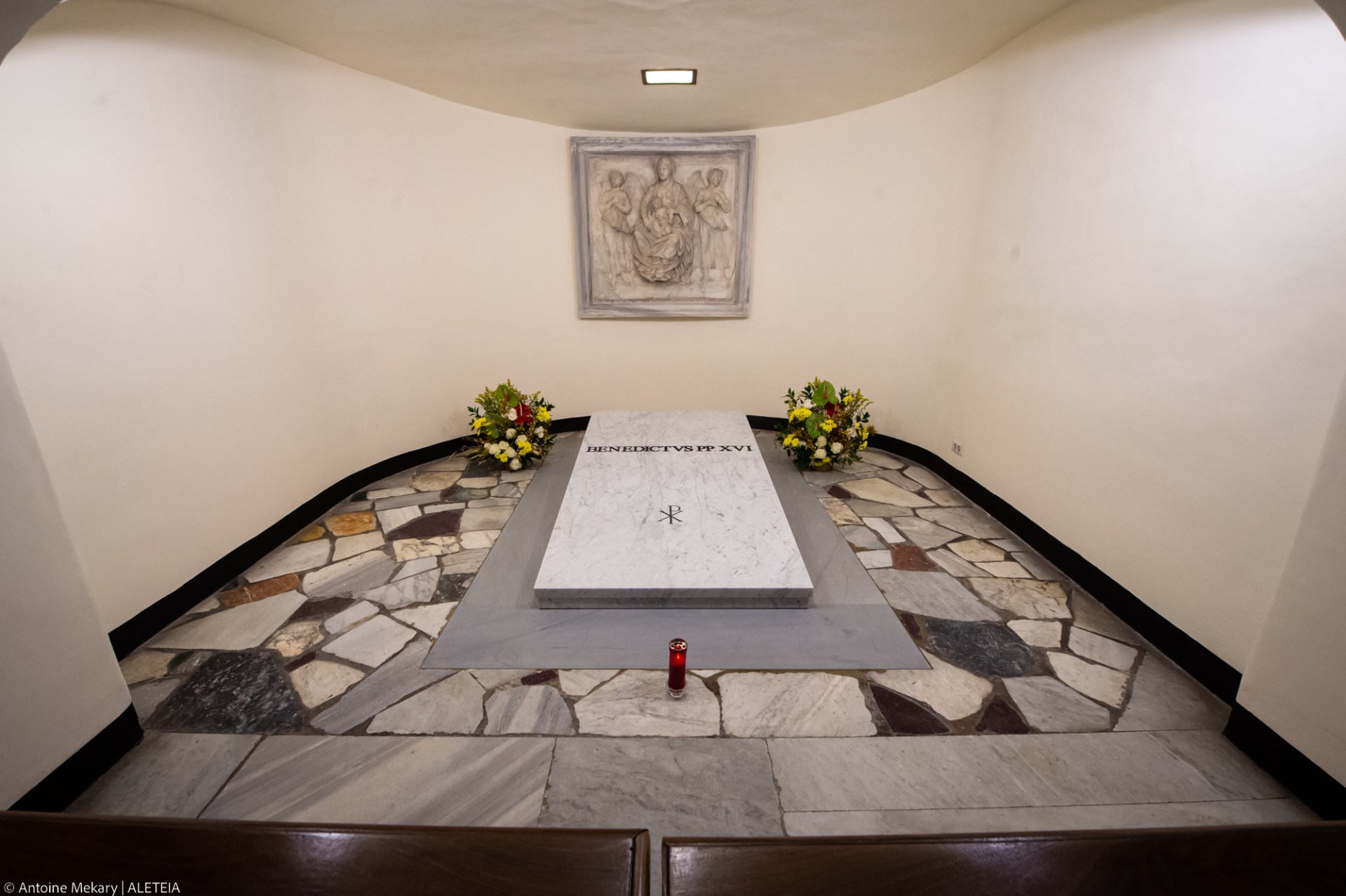 The tomb of late Pope Emeritus Benedict XVI inside the grottos of St. Peter's Basilica
