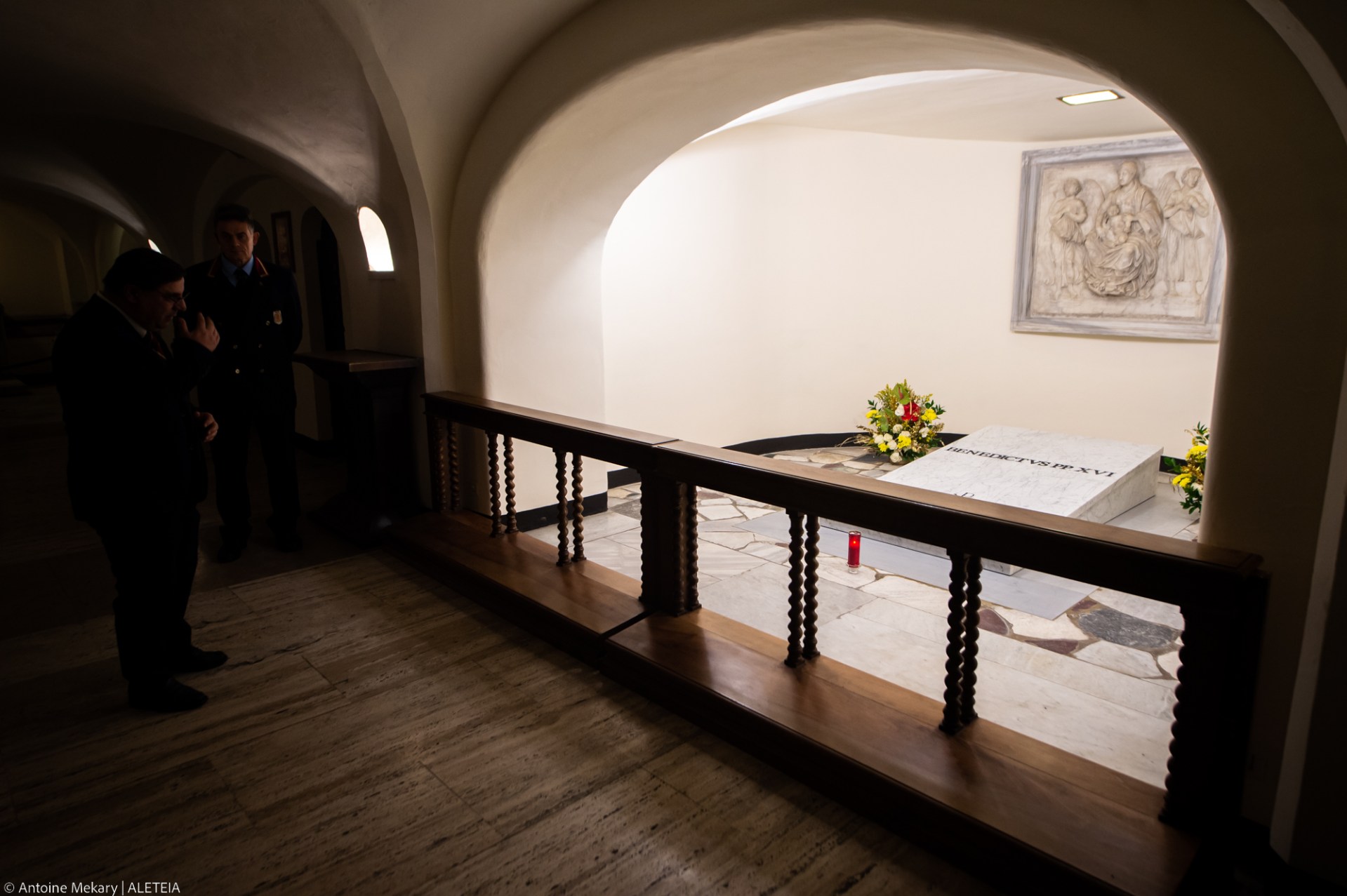 The tomb of late Pope Emeritus Benedict XVI inside the grottos of St. Peter's Basilica