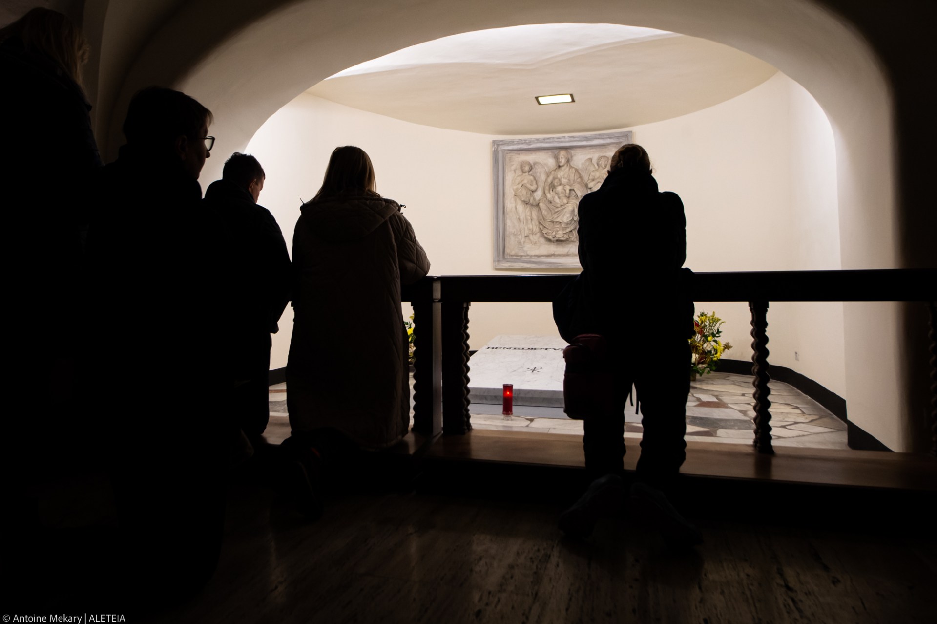 The tomb of late Pope Emeritus Benedict XVI inside the grottos of St. Peter's Basilica