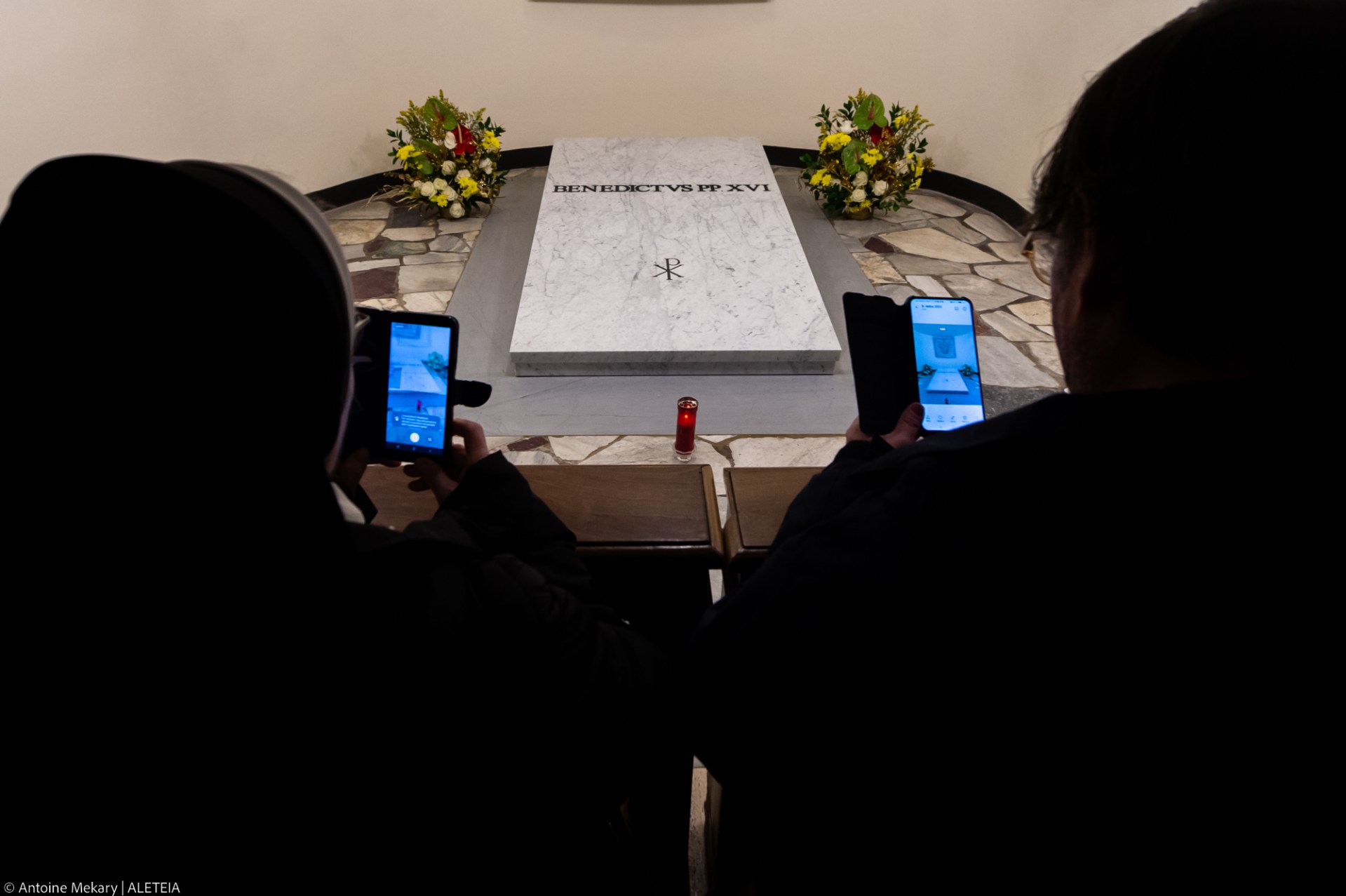 The tomb of late Pope Emeritus Benedict XVI inside the grottos of St. Peter's Basilica