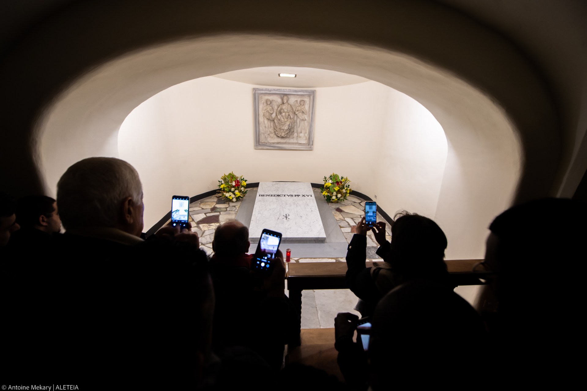 The tomb of late Pope Emeritus Benedict XVI inside the grottos of St. Peter's Basilica
