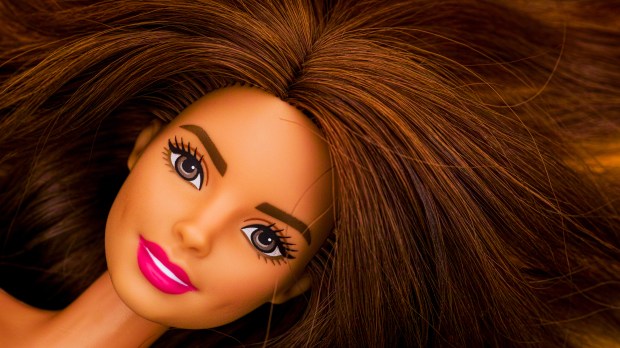Portrait of Barbie doll with brown hair. Studio shot.