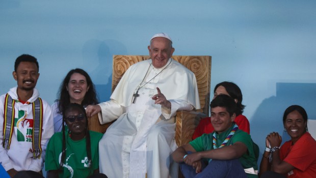 Pope Francis attends the welcoming ceremony of World Youth Day