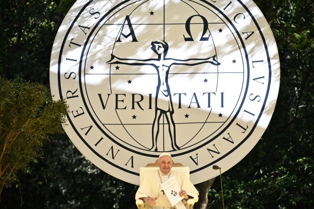 Pope Francis holds a meeting with students at the Catholic University of Portugal (UCP) in Lisbon