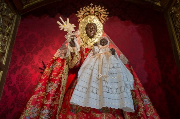 Caceres, Spain - Jan 14th, 2021: Our Lady of Guadalupe del Vaquero figure