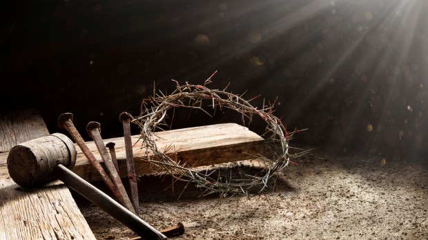 Passion Of Jesus - Wooden Cross With Crown Of Thorns