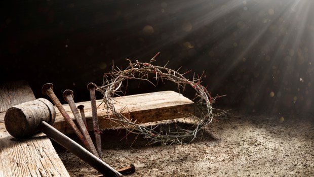 Passion Of Jesus - Wooden Cross With Crown Of Thorns
