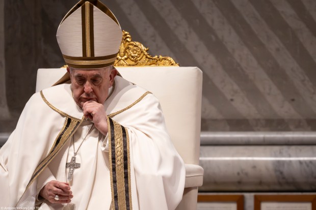 Pope Francis presides the Chrism mass for Maundy Thursday at St Peter's Basilica on March 28, 2024