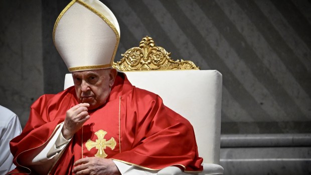 Pope Francis presides the Passion of the Lord mass on Good Friday as part of the Holy Week celebrations, at St Peter's Basilica in the Vatican on March 29, 2024