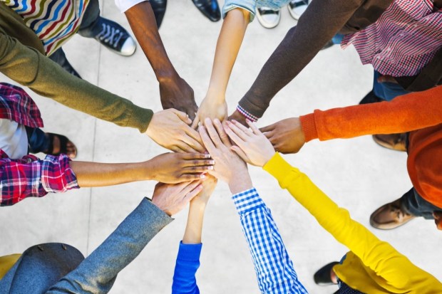 Teamwork all hands in center
