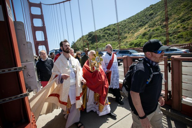Eucharistic Pilgrims cross San Francisco's Golden Gate Bridge
