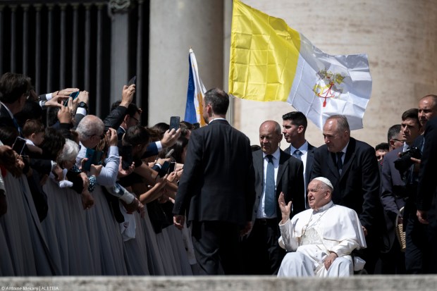 Pope Francis during his weekly general audience in St. Peter's square at the Vatican on May 22, 2024.