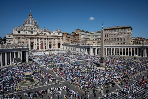 Pope Francis celebrates a mass on World Children's Day at St Peter's Basilica in the Vatican on May 26, 2024