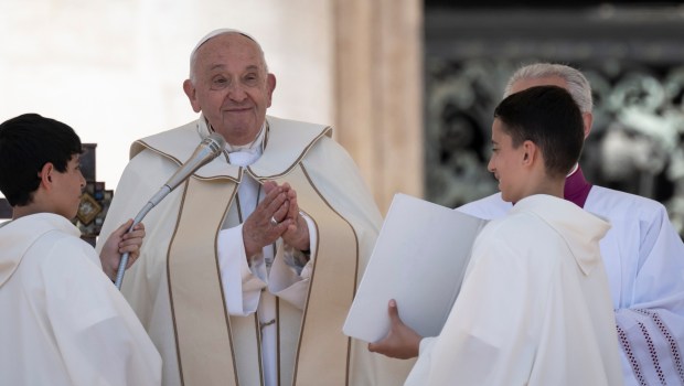 Pope Francis celebrates a mass on World Children's Day at St Peter's Basilica in the Vatican on May 26, 2024
