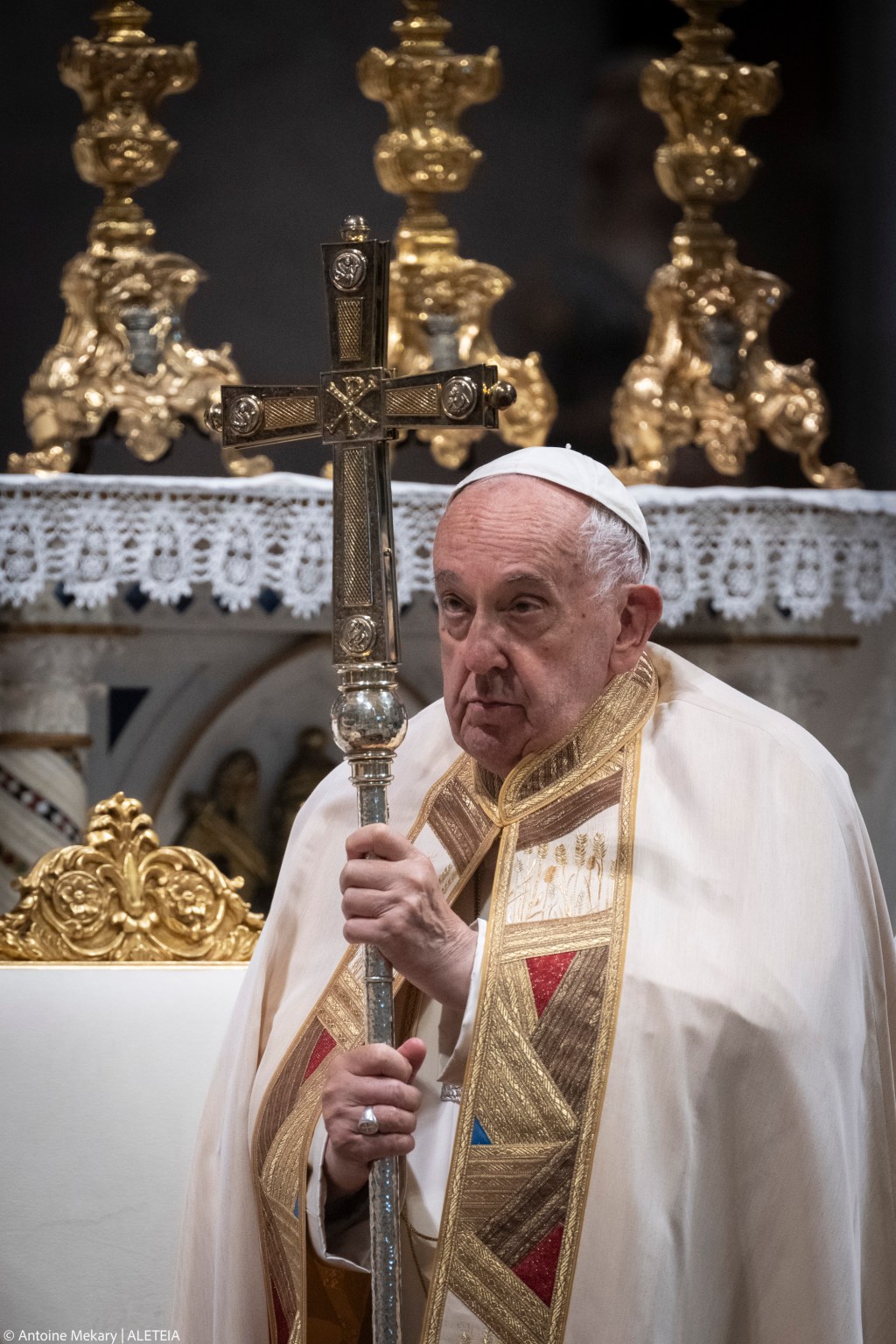 Pope Francis presides over a holy mass on the Solemnity of the Most Holy Body and Blood of Christ at Saint John Lateran archbasilica on June 2, 2024 in Rome.