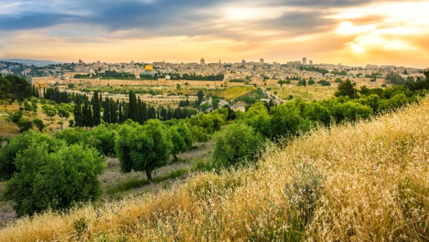 Beautiful sunset clouds over the Old City Jerusalem